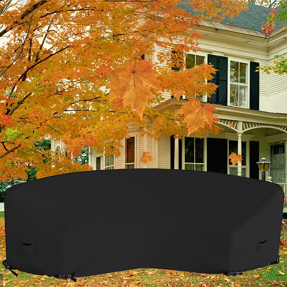 Skyour Patio Sectional Curved Sofa Protector Cover Waterproof Heavy Duty 420D Oxford Outdoor Sectional Curved Couch Sofa Covers with Windproof Reinforced Buckles Black (M: 120.08x38.98x35.83in)