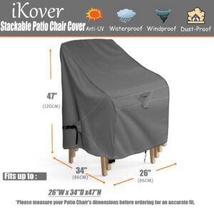 HWmatyCover Stackable Patio Chair Cover, Waterproof Outdoor Chair Cover, Heavy Duty Lawn Patio Furniture Covers, Fits for 4-6 Stackable Dining Chairs, (2 Pack-28"Wx40"Dx47"H, Grey)