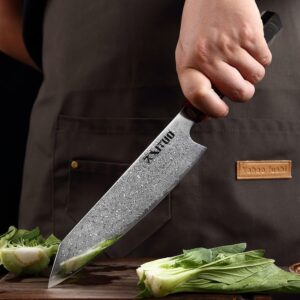 XT XITUO Kiritsuke Chef Knife,8 inch kitchen Knives Japanese VG10 Steel Damascus Kitchen Meat Sushi Cutting Cleaver Knife w/octagon Black Resin handle Gift Box… (Black-8'' Kiritsuke Knife)