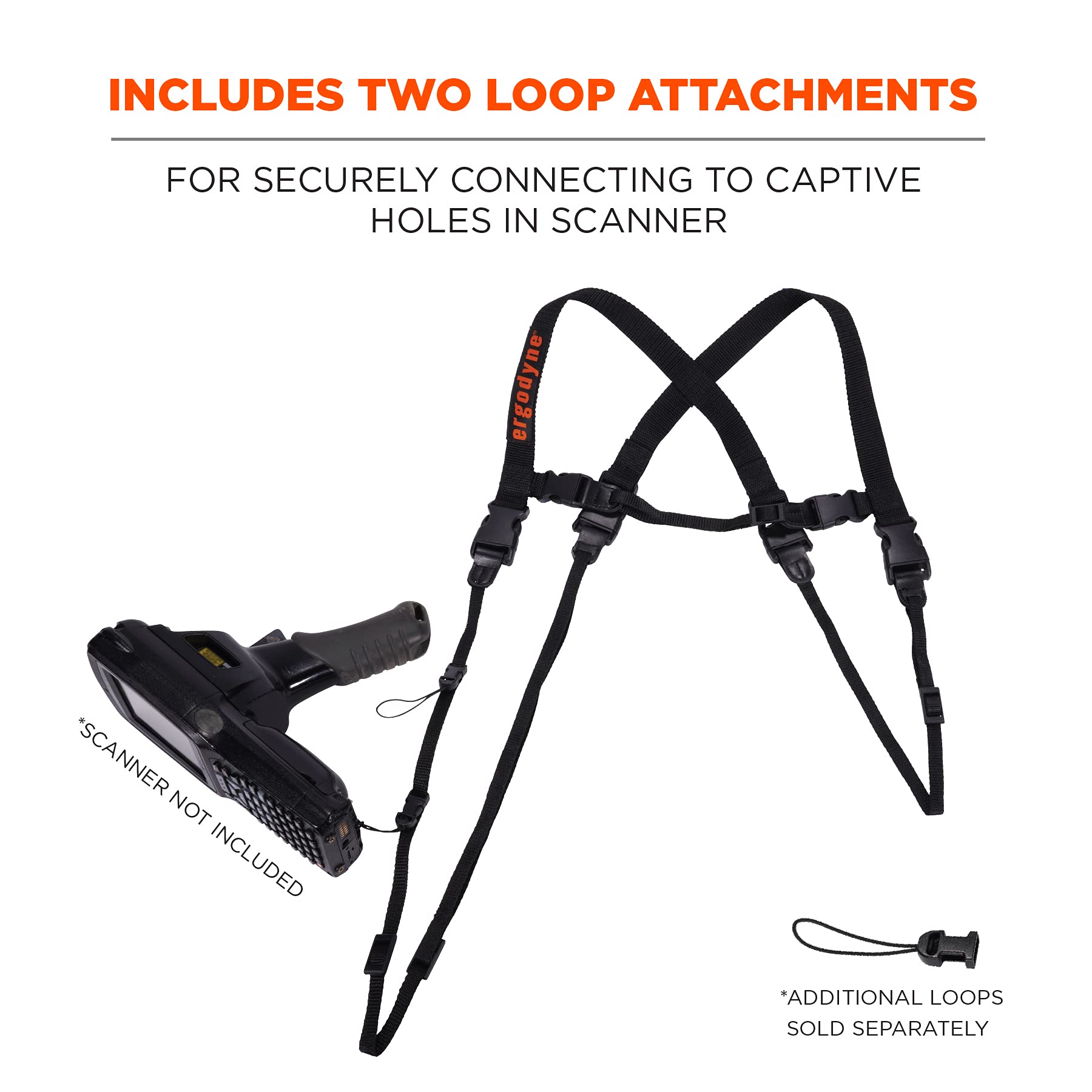 Ergodyne Squids 3132 Barcode Scanner Harness, Tethering Lanyard for Bar Code Scanners and Mobile Computers, Enhanced Visibility