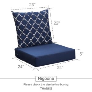 Nigoone Outdoor Cushions Set for Patio Furniture, 24×24 Deep Seat and Back Cushions, Replacement Patio Chair Cushions with All Weather Removable Cover, 2-Piece,Navy Blue