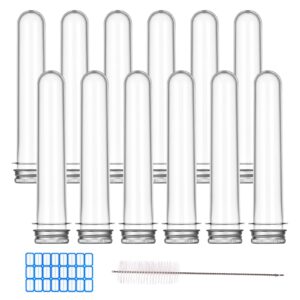 labalpha 12pcs pet plastic test tubes with screw caps for candy storage, party, bath salt vials, 28x160mm (60ml), include a test tube brush and sticker label