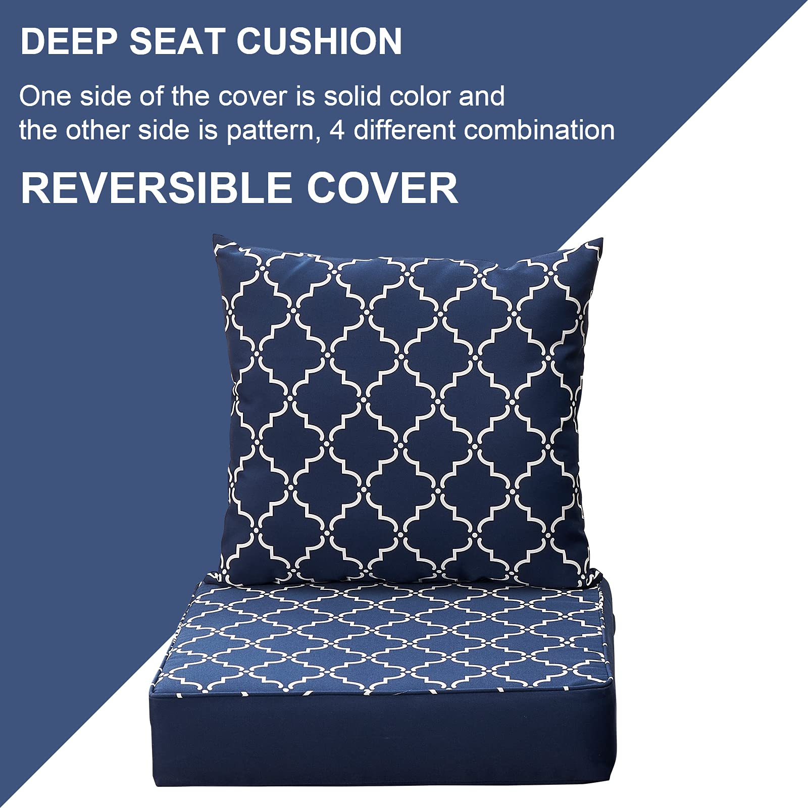 Nigoone Outdoor Cushions Set for Patio Furniture, 24×24 Deep Seat and Back Cushions, Replacement Patio Chair Cushions with All Weather Removable Cover, 2-Piece,Navy Blue