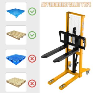 APOLLOLIFT Manual Stacker, 2200 lbs Capacity 63 Inch Lift Height Fixed Leg Stacker, with Adjustable Forks Fixed Legs Only Suitable for Open Bottom Pallet