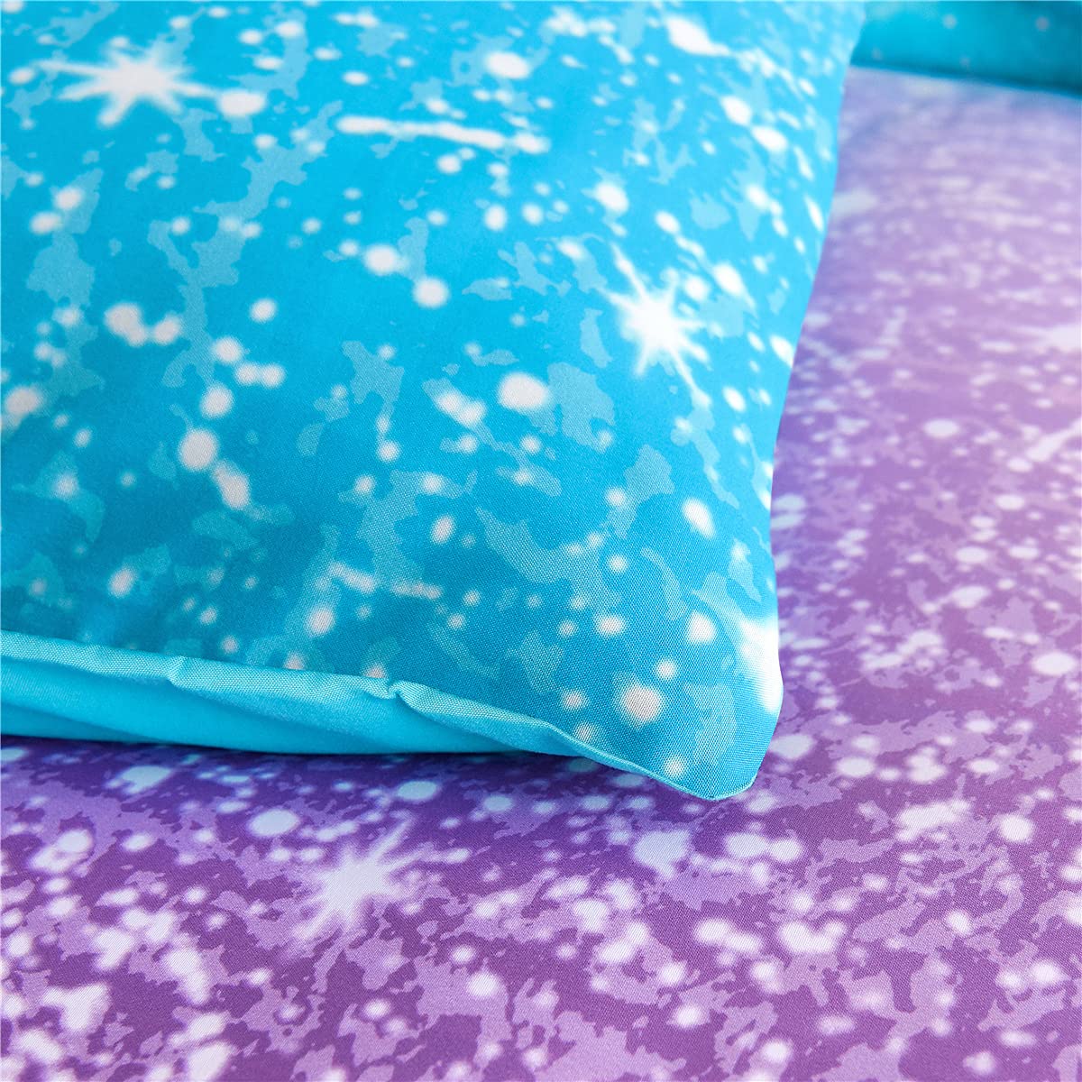 Holawakaka Kids Space Star Glitter Comforter Set Queen Size Girls Ombre Blue & Purple Print Gradient Teens Bedding Set Teens Galaxy Bed Sets (Blue purple, Full)