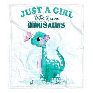 dinosaur blanket for girls dinosaur gifts for girls - just a girl who loves dinosaurs - soft cozy flannel throw sofa bed lightweight plush kids blankes 40x50 inches