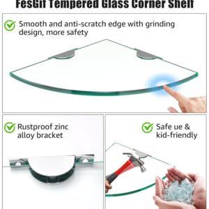 FesGif 2 Pack Glass Corner Shelf for Bathroom Shower Caddy Basket Shelf Shampoo Holder Storage Organizer No Drilling Adhesive Wall Mounted Bathroom Shelf Floating Extra Thick Tempered Glass Shelves