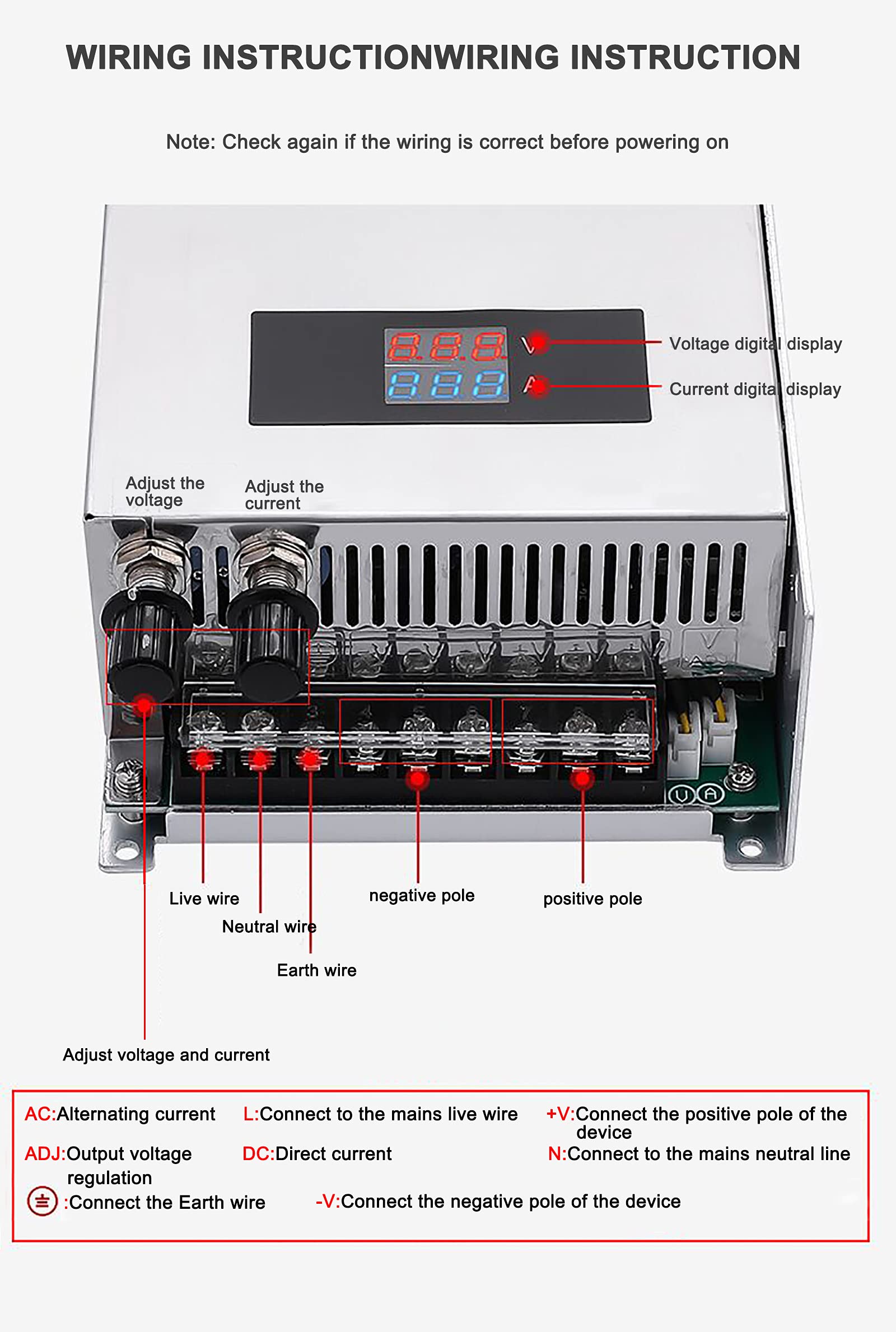 DC 0-48V 1000W 20A Voltage and Current Adjustable Switch Power Supplies,Current-Limiting Adjustable Regulated Power Supply,Continuously Adjustable