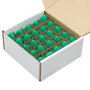 Box of 25 Light Bulbs - C7, Incandescent Steady Burning - Opaque Green - 7 Watt, Extended Life, Nickel Plated Candelabra Base - Great for Decorative Lights and Halloween Strings