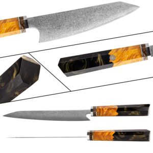 XT XITUO Kiritsuke Chef Knife,8 inch kitchen Knives Japanese VG10 Steel Damascus Kitchen Meat Sushi Cutting Cleaver Knife w/octagon Black Resin handle Gift Box… (Black-8'' Kiritsuke Knife)