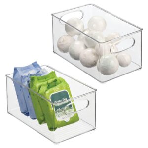 mdesign plastic storage organizer wide container bin with handles for bathroom, home organization - holds vitamins, supplements, makeup, styling tools - ligne collection - 2 pack - clear