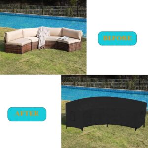 Skyour Patio Sectional Curved Sofa Protector Cover Waterproof Heavy Duty 420D Oxford Outdoor Sectional Curved Couch Sofa Covers with Windproof Reinforced Buckles Black (M: 120.08x38.98x35.83in)