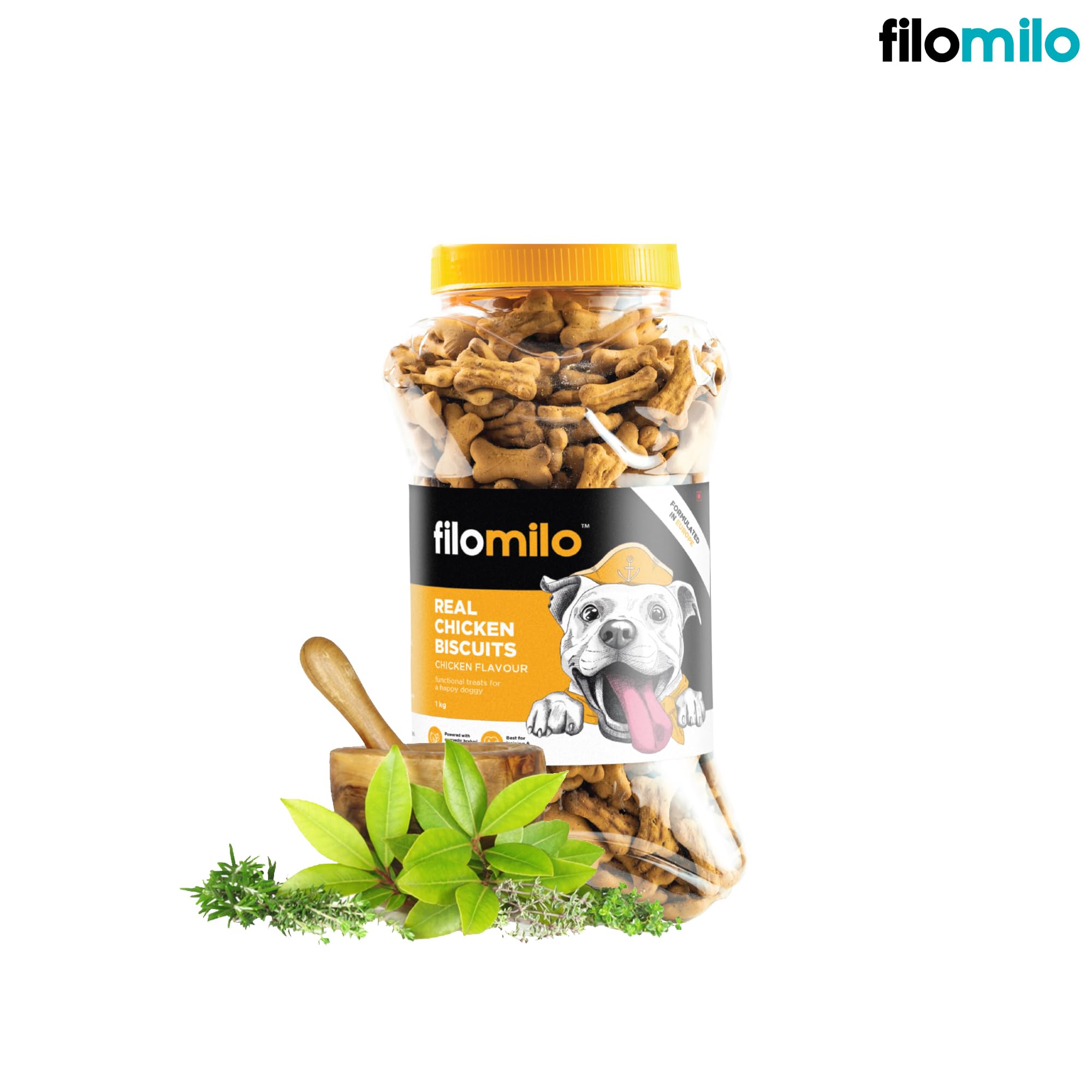 filomilo – Real Chicken Biscuits (Treats) with Ayurvedic Brahmi Powder for All Type of Dogs_17.63 OZ (500 Grams - Chicken Flavour)