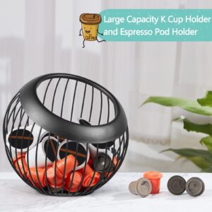 2 Pieces Coffee Pods Holder Large Capacity Coffee Pod Container Stainless Steel Cup Organizer Sturdy for Espresso Capsule Pot Storage Metal Wire Fruit Bowl Snack Storage (Black)