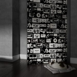 HelloWall 17.71"x78.7" Vintage Wallpaper Peel and Stick Vintage Black and White Wallpaper for Bathroom Waterproof Videotape Self Adhesive Wallpaper Roll Retro Removable Contact Paper Adorn Bookcase