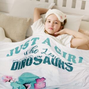 Dinosaur Blanket for Girls Dinosaur Gifts for Girls - Just A Girl Who Loves Dinosaurs - Soft Cozy Flannel Throw Sofa Bed Lightweight Plush Kids Blankes 40x50 Inches