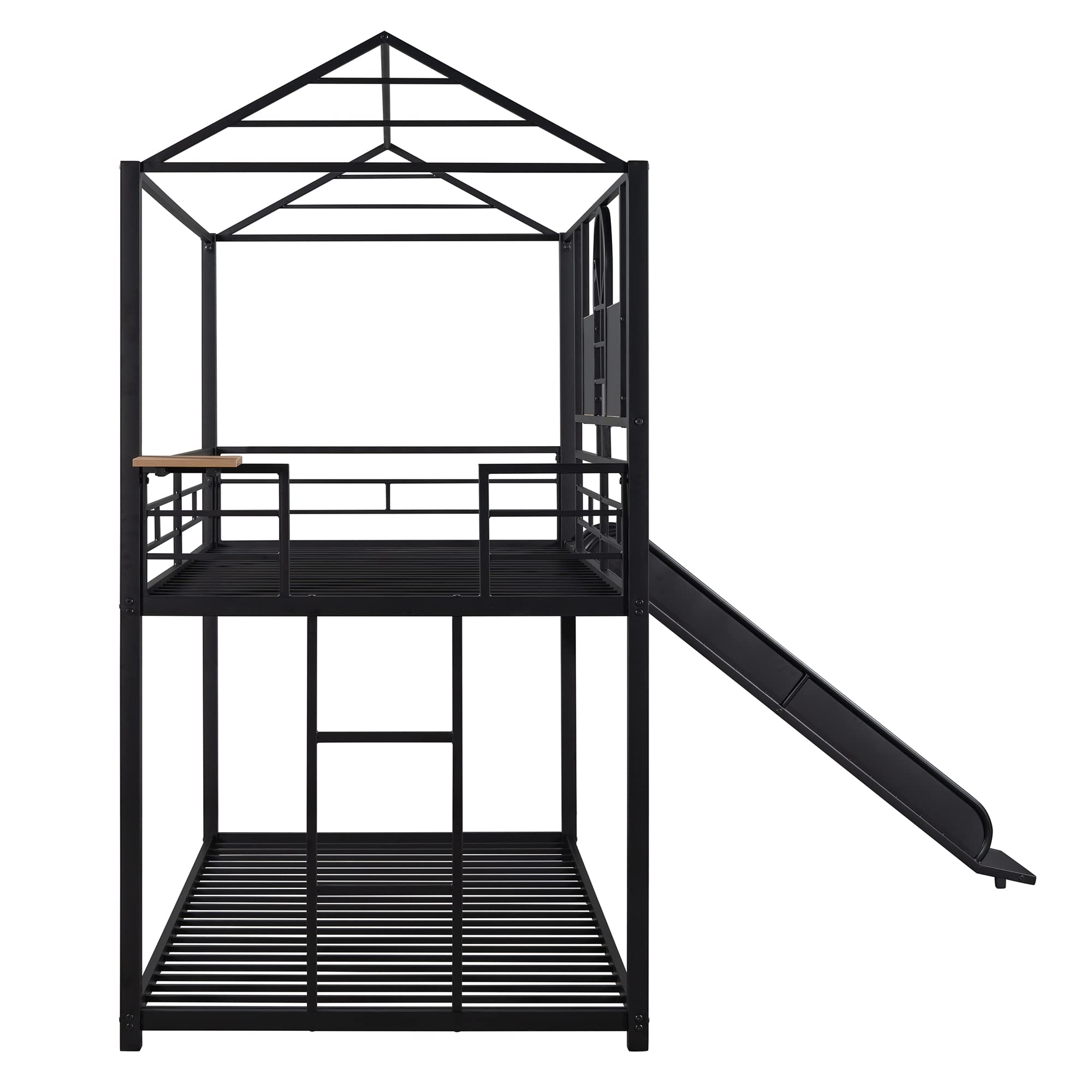 Harper & Bright Designs Twin Over Twin Bunk Bed with Slide, House Bunk Bed with Roof and Guardrails, Metal Bunk Bed Twin Over Twin, House Bed for Kids, Teens, Girls, Boys (New, Black)