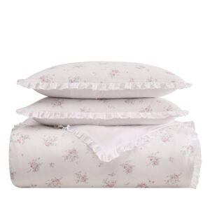 The Farmhouse by Rachel Ashwell - 3 Piece Full/Queen Duvet Set - Signature Rosebury Bedding Collection, White/Pink