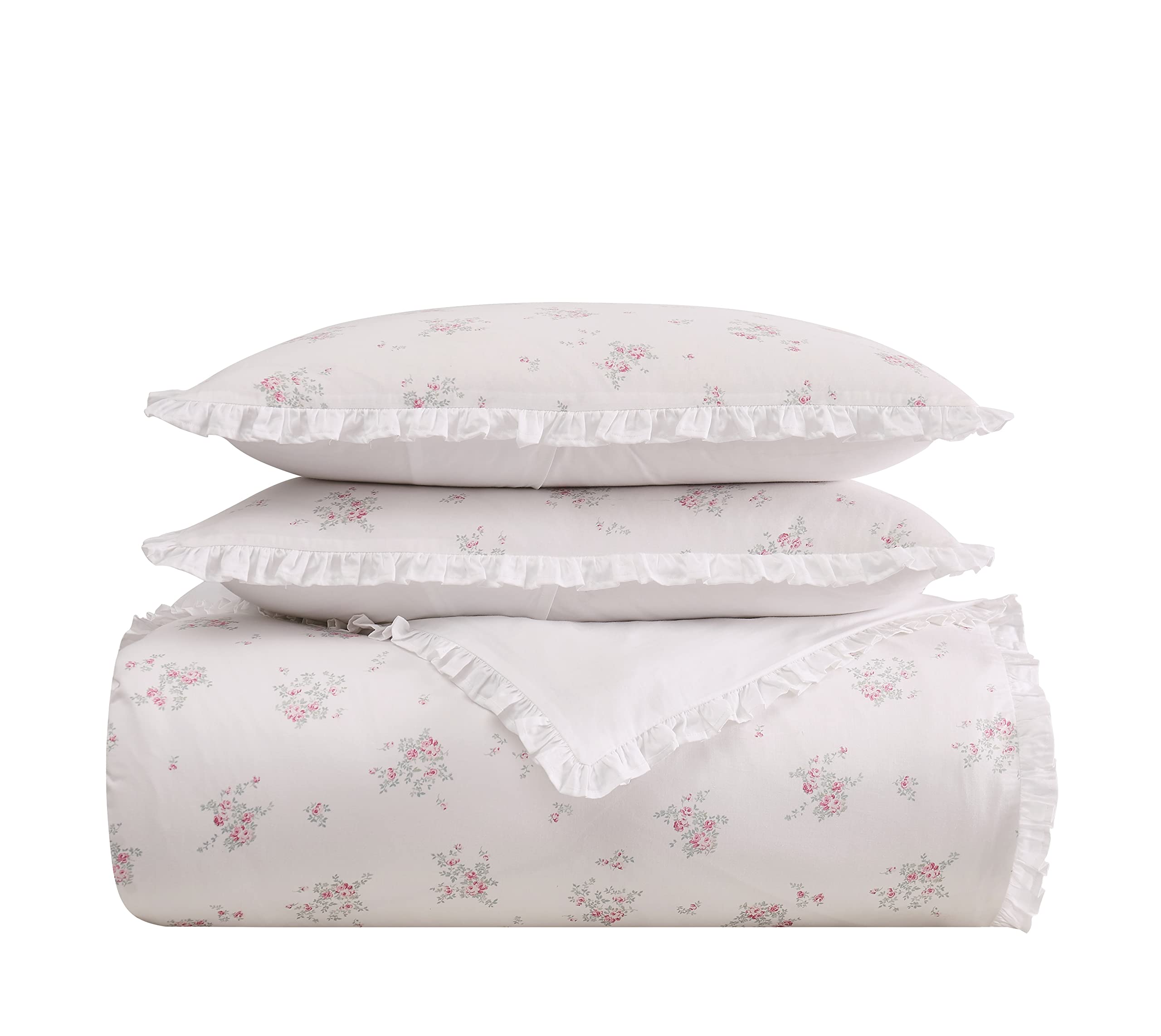 The Farmhouse by Rachel Ashwell - 3 Piece Full/Queen Duvet Set - Signature Rosebury Bedding Collection, White/Pink