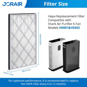 HE601 Filter for Shark Air Purifier 6 Replacement Filter - Compatible with Shark Air Purifier 6-Fan HE601 HE602, H13 True HEPA Filter, Compare to Part # HE6FKPET, HE6FKBAS, HE6FKPRO, 1 Pack