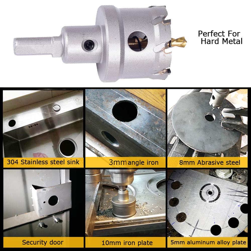 ASNOMY Tungsten Carbide Tipped Hole Saw Drill Bit for Hard Metal, 4 Inch T.C.T Hole Saw Cutter with 2pcs Titanium-Plated Pilot Drill bit for Metal, Stainless Steel, Iron, Wood, Plastic