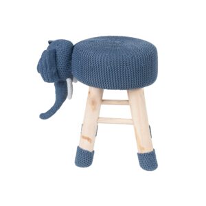 AC Pacific Woodland Elephant Stool for Kids, Animal Themed Wooden Ottoman Chair with Soft Plush Fabric, Sturdy Pine Wood Legs, Ideal for Playrooms, Nurseries or Living Rooms, Navy Blue