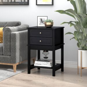 HOMCOM Side Table with 2 Storage Drawers, Modern End Table with Bottom Shelf for Living Room, Home Office, Black