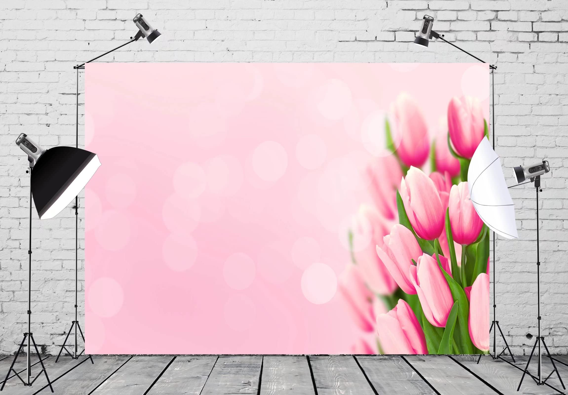 CORFOTO Fabric 9x6ft Happy Mothers Day Backdrop Tulip Flowers Photography Background for Woman Ms Lady Mom Grandma Birthday Party Decor Wedding Bridal Decoration Artistic Portrait Photo Studio Props