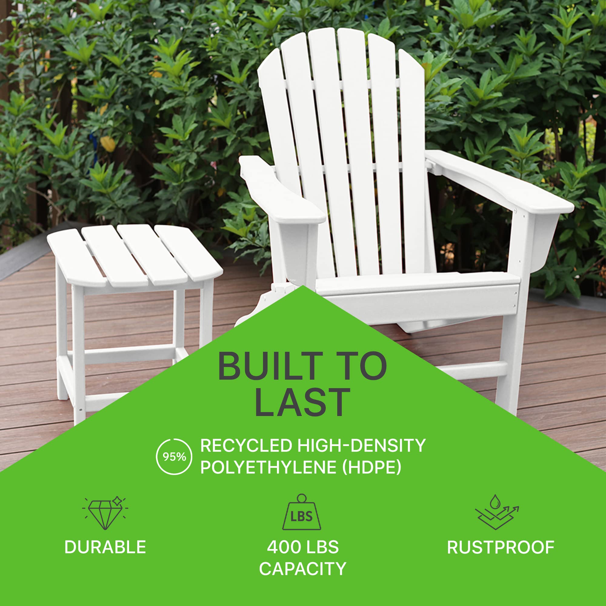 NewTechWood Atlantic Classic Curveback Plastic Weather Resistant Patio Adirondack Chair, Easy Installation, Widely Used in Outdoor, Fire Pit, Deck, Lawn, Outside, Garden Chairs (Ivory)