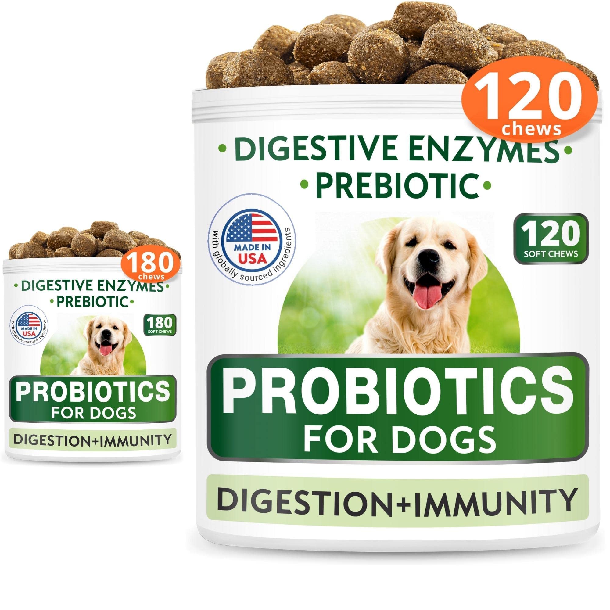 Dog Probiotics Chews Bundle - Gas, Diarrhea, Allergy, Constipation, Upset Stomach Relief, with Digestive Enzymes + Prebiotics - Chewable Fiber Supplement - Improve Digestion, Immunity - 300 Soft Chews