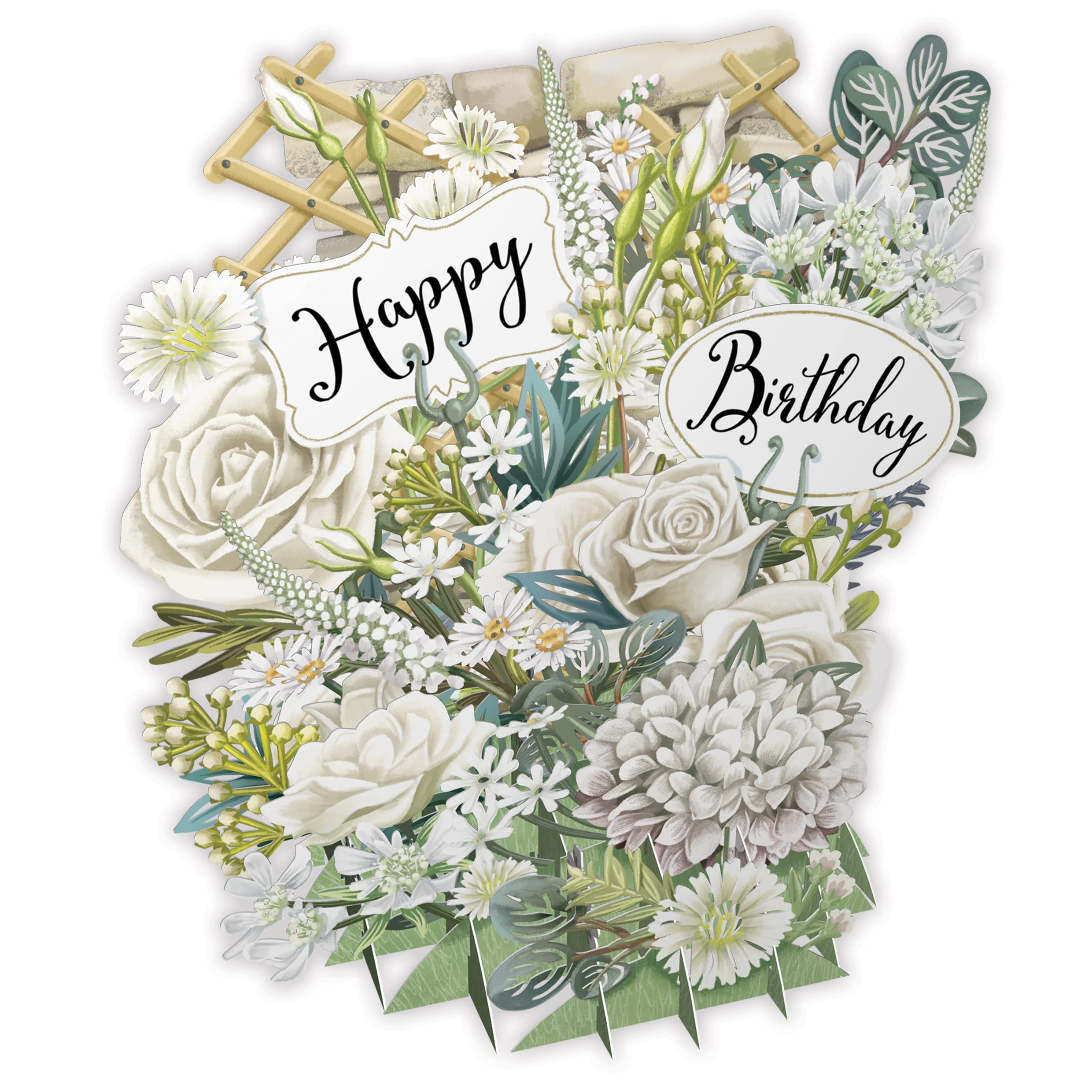 Paper D'Art - White Flowers Happy Birthday 3D Pop-up Card - TW051