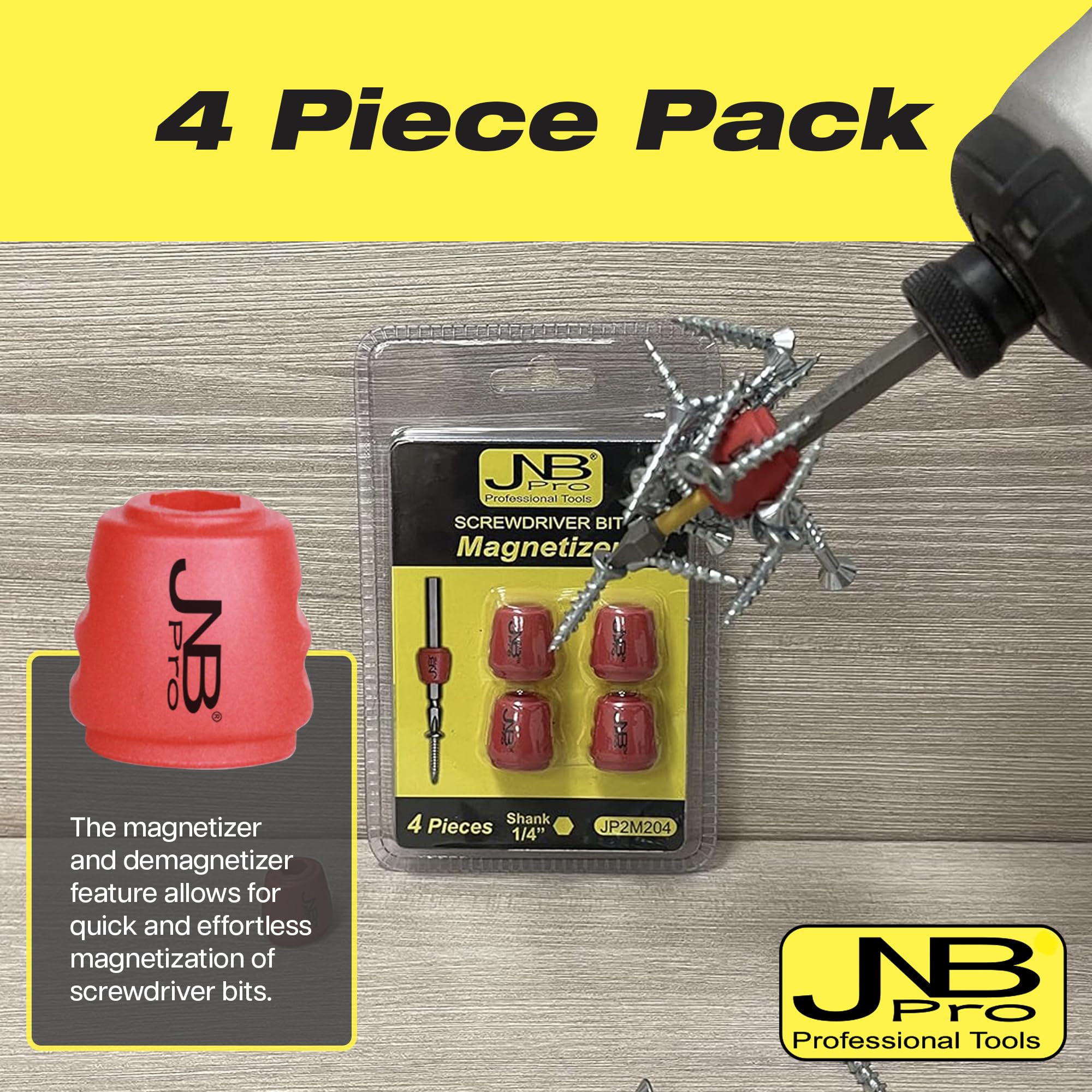 JNB Pro 4 Pcs Magnetic Screw Ring Magnetizer for Screwdriver Bits, Removable 1/4 Inch 6.35 mm Hex Universal Sleeve Bit Magnet Holder - Magnets for Screw Drivers, Power Bit Tools