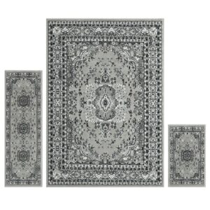 home dynamix ariana ksara traditional medallion 3-piece area rug set, gray/black