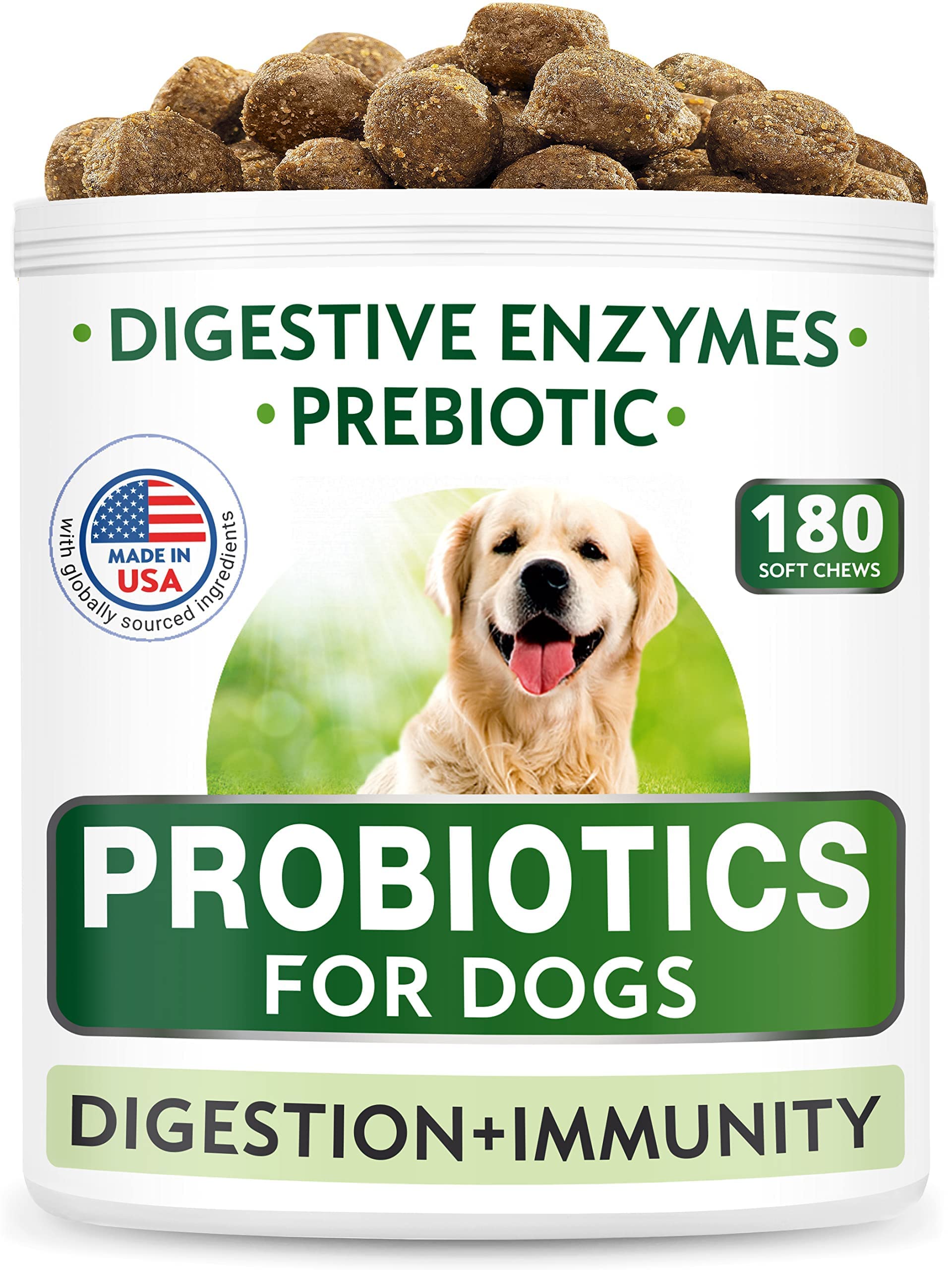 Dog Probiotics Chews Bundle - Gas, Diarrhea, Allergy, Constipation, Upset Stomach Relief, with Digestive Enzymes + Prebiotics - Chewable Fiber Supplement - Improve Digestion, Immunity - 300 Soft Chews