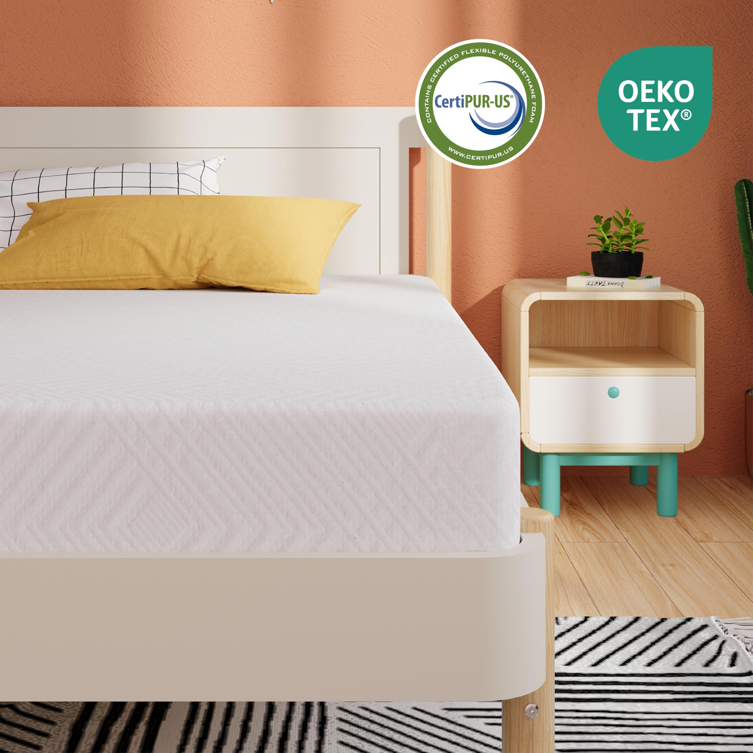 EGOHOME Full Mattress for Kids, 6 Inch Green Tea Gel Cooling Memory Foam Bunk Bed Mattress in a Box, Made in USA CertiPUR-US Certified, Medium Firm Trundle Mattress, White