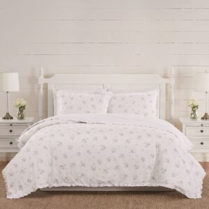 The Farmhouse by Rachel Ashwell - 3 Piece Full/Queen Duvet Set - Signature Rosebury Bedding Collection, White/Pink