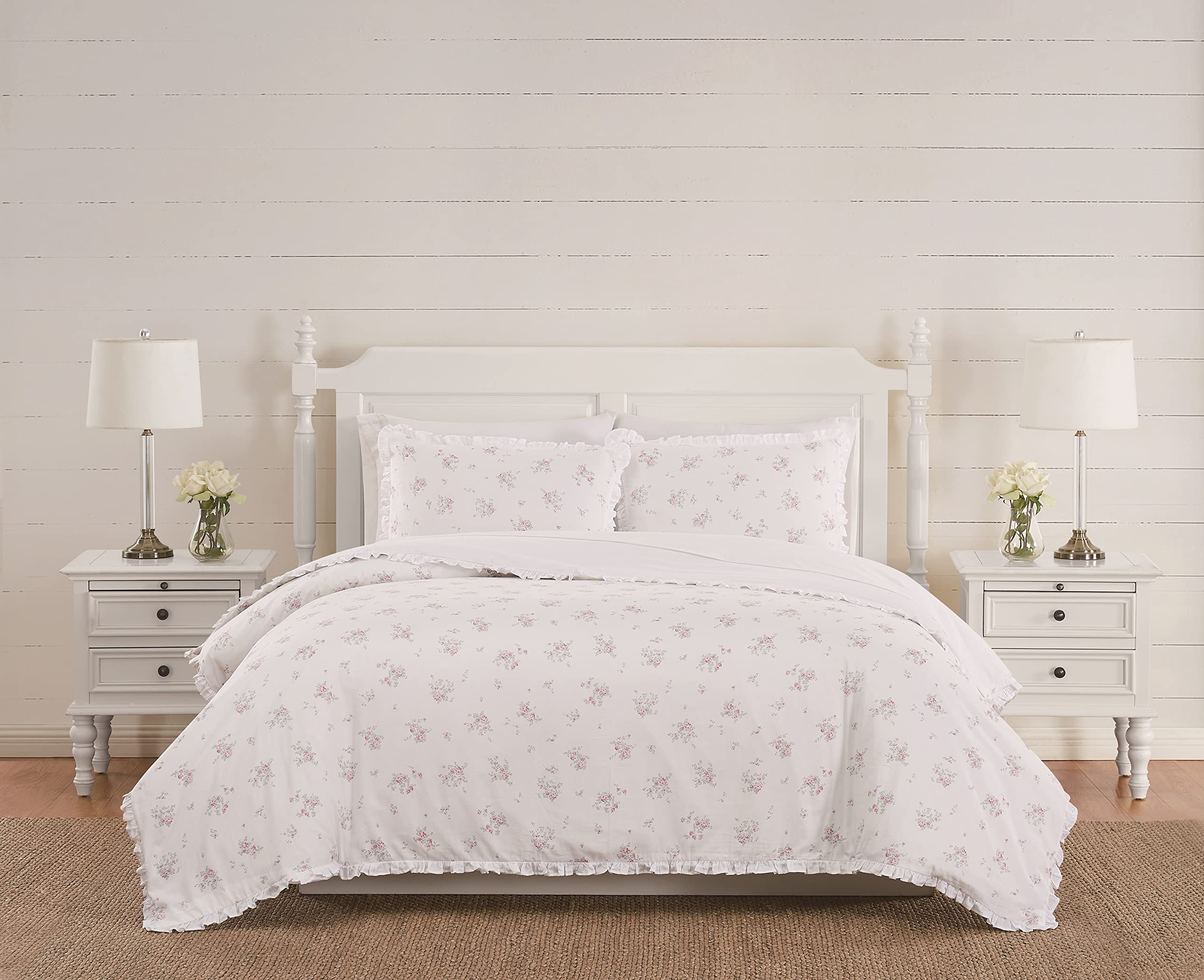 The Farmhouse by Rachel Ashwell - 3 Piece Full/Queen Duvet Set - Signature Rosebury Bedding Collection, White/Pink