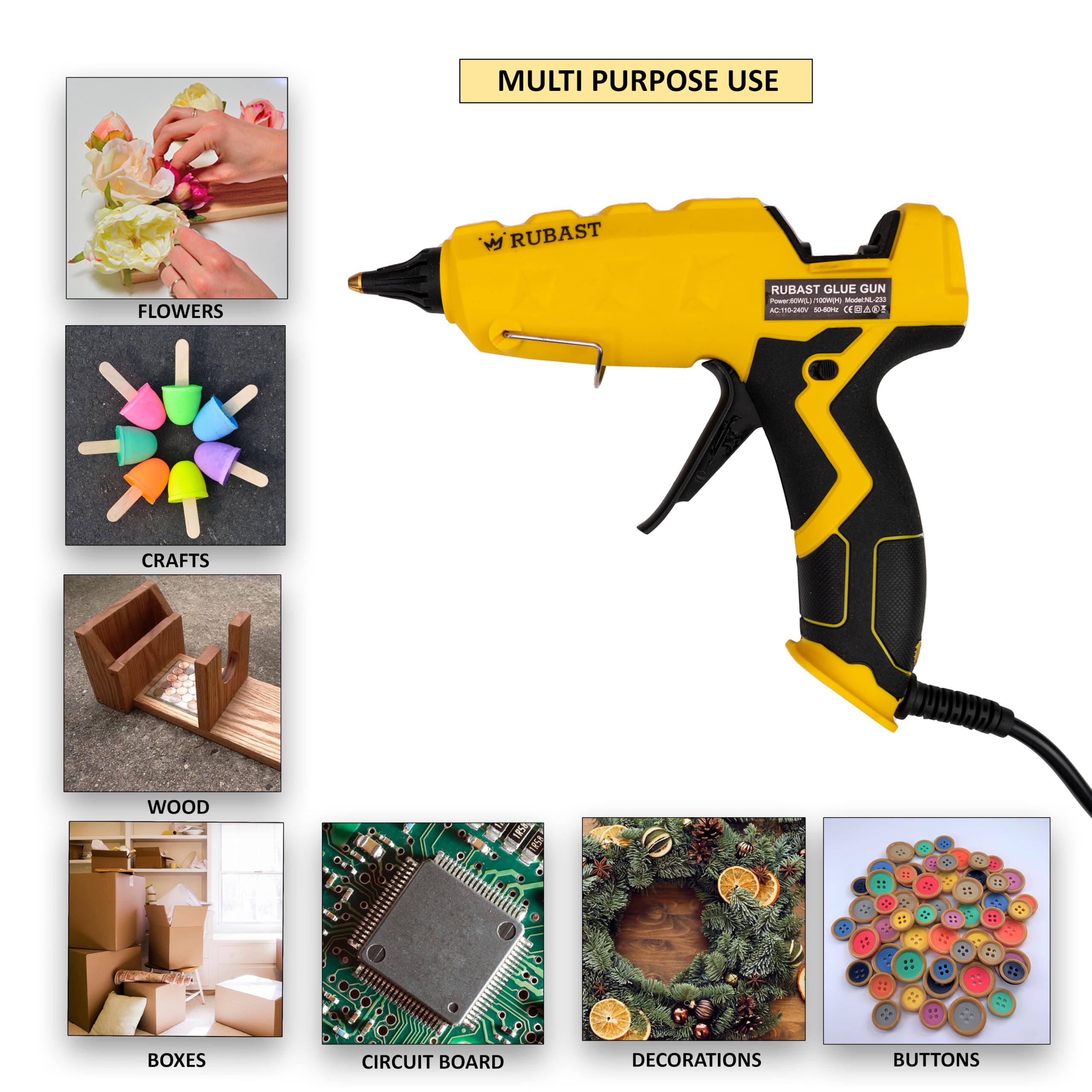 Full Size Heavy Duty Industrial Hot Glue Gun, 60/100w Dual Power & Dual Nozzle, Free 20 Glue Sticks Pack (15×11cm)- High Heating Temp Glue Gun Suitable for DIY Arts,Crafts,Home Repairs-USA Plug