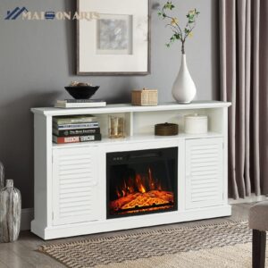 MAISON ARTS 47" White Fireplace TV Stand with Electric Fireplace Inserts Farmhouse 2 Doors Media Console Table Entertainment Center for TVs Up to 55" for Home Living Room Bedroom, White