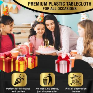 Black Plastic Tablecloth For Parties Disposable, Pack of 12, Thick black plastic table cloths Good for Wedding, Birthday, Picnic, Camping, BBQ, black plastic tablecloth with 12 Clips - 54x108-inch