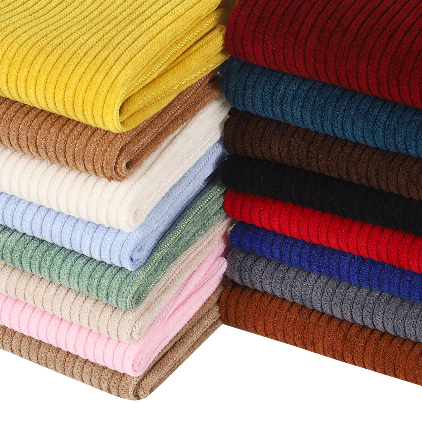 16 Pieces Wale Corduroy Fabric Solid Plain Thick DIY Sewing Crafts Materials Stretch Corduroy Fabric for Coat Shirt Dress Pants Costume Sofa DIY Sewing Craft Material