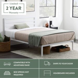 Edenbrook Cassidy Metal Platform Bed Frame with Metal Headboard - Box Spring Not Required - Wood Slat Support, White, Queen