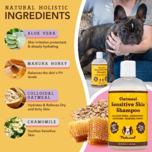 Natural Dog Company Skin & Coat Chews (90-pcs) Bundle with Sensitive Skin Oatmeal Shampoo (12 oz) | Daily Supplement with Sensitive Skin Shampoo | Gentle Cleaning for Healthier Skin and Coats