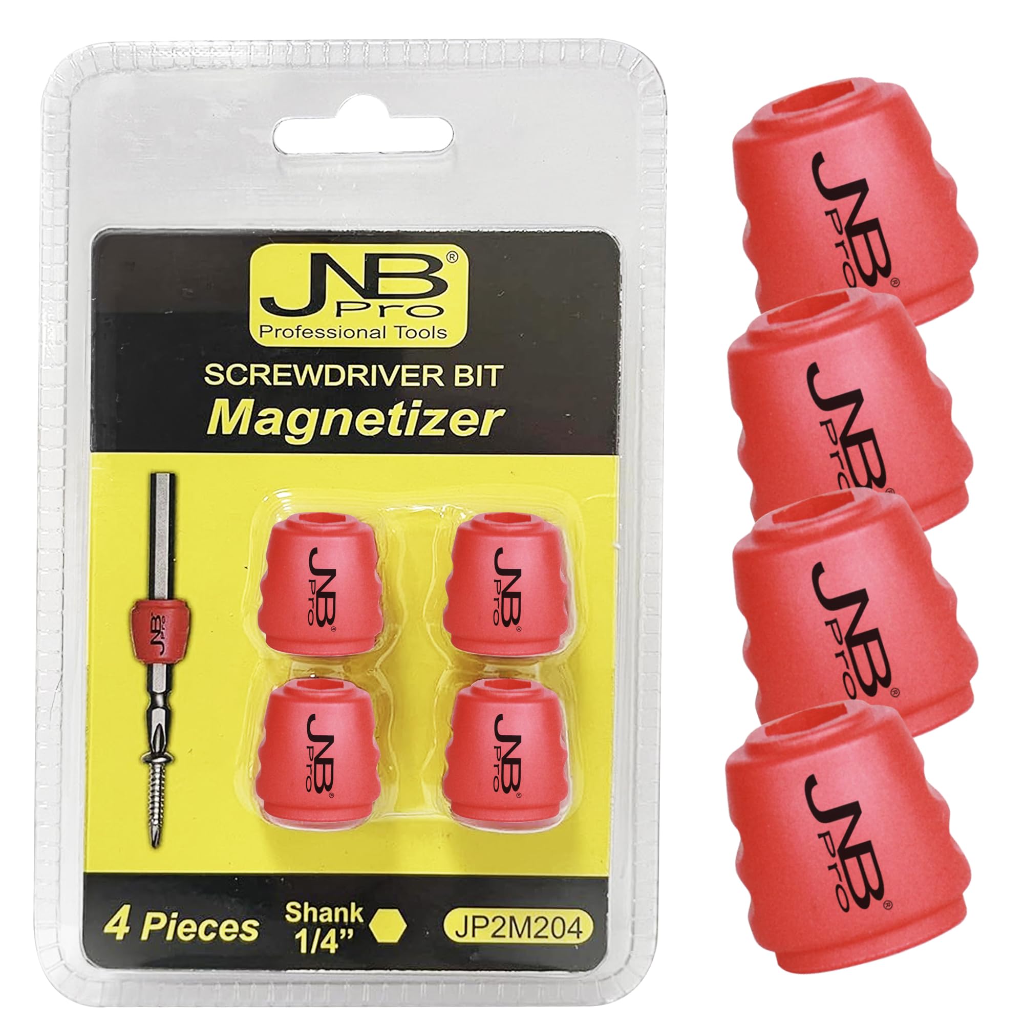 JNB Pro 4 Pcs Magnetic Screw Ring Magnetizer for Screwdriver Bits, Removable 1/4 Inch 6.35 mm Hex Universal Sleeve Bit Magnet Holder - Magnets for Screw Drivers, Power Bit Tools