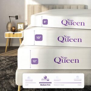 NapQueen 8 Inch Bamboo Charcoal King Size Medium Firm Memory Foam Mattress, Bed in a Box (White)