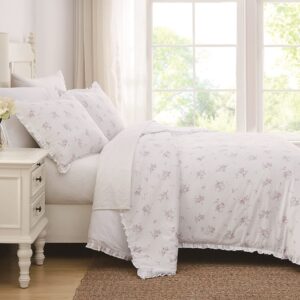 The Farmhouse by Rachel Ashwell - 3 Piece Full/Queen Duvet Set - Signature Rosebury Bedding Collection, White/Pink