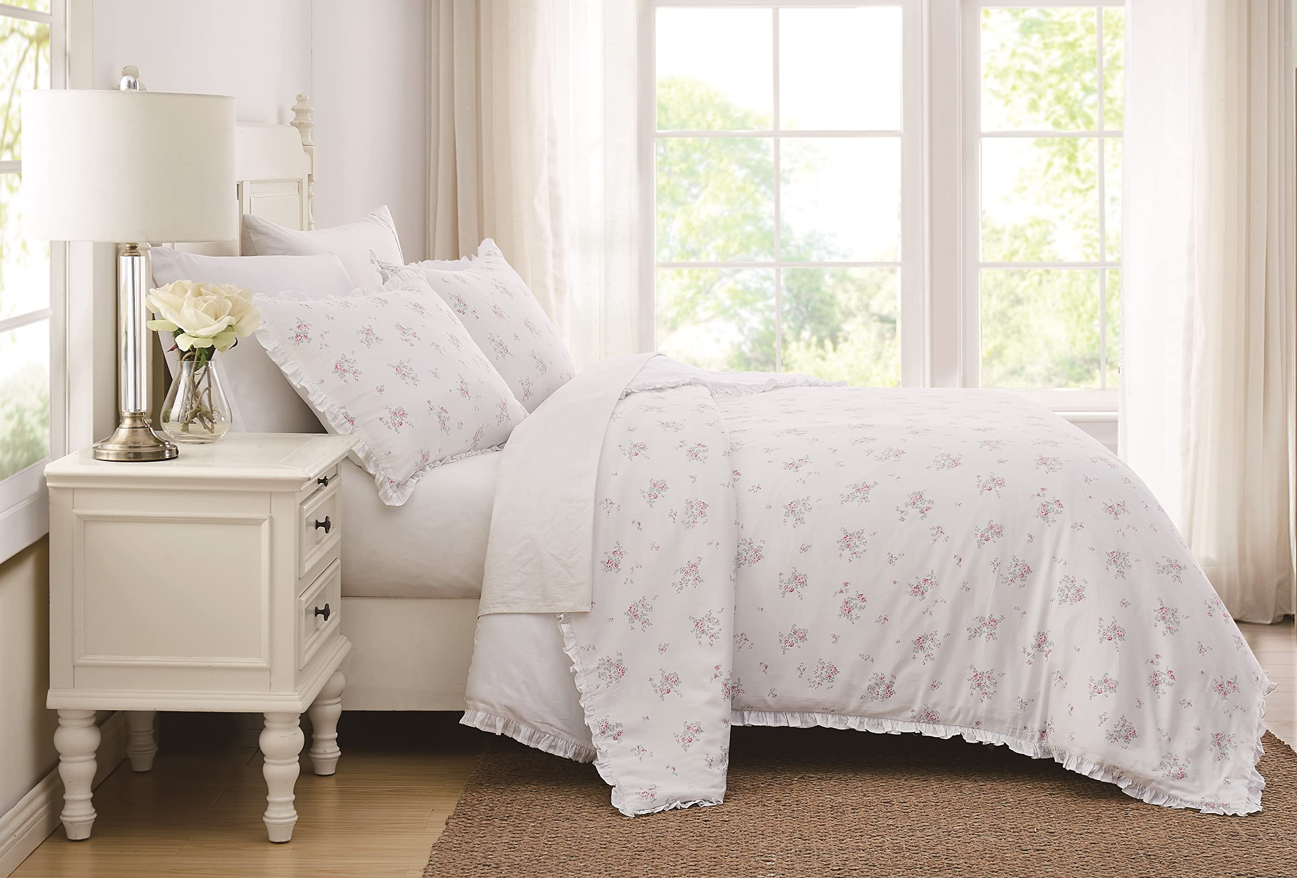 The Farmhouse by Rachel Ashwell - 3 Piece Full/Queen Duvet Set - Signature Rosebury Bedding Collection, White/Pink