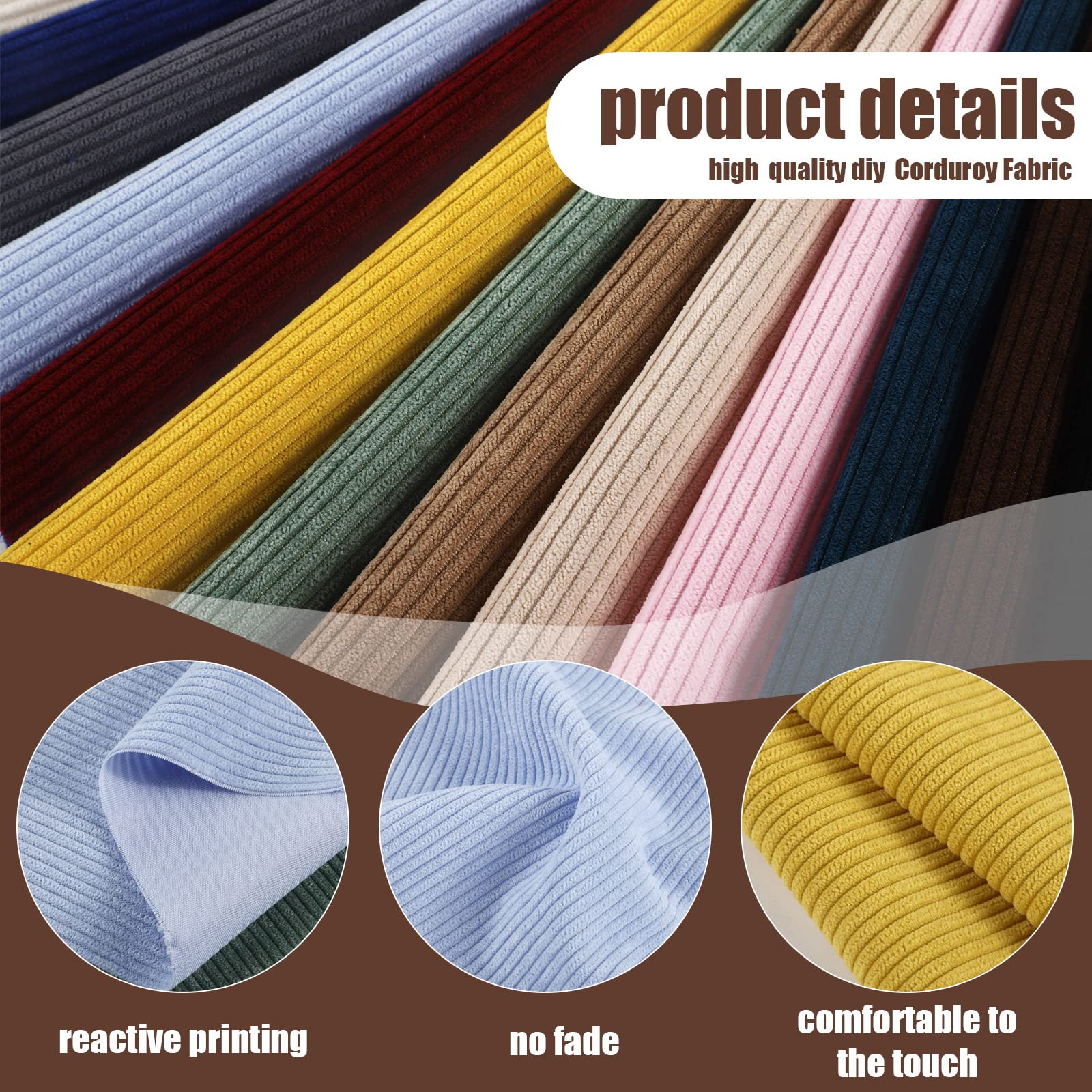 16 Pieces Wale Corduroy Fabric Solid Plain Thick DIY Sewing Crafts Materials Stretch Corduroy Fabric for Coat Shirt Dress Pants Costume Sofa DIY Sewing Craft Material