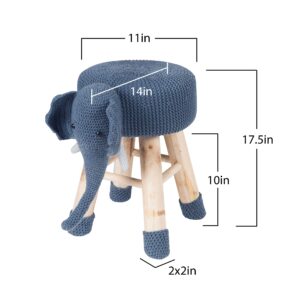 AC Pacific Woodland Elephant Stool for Kids, Animal Themed Wooden Ottoman Chair with Soft Plush Fabric, Sturdy Pine Wood Legs, Ideal for Playrooms, Nurseries or Living Rooms, Navy Blue