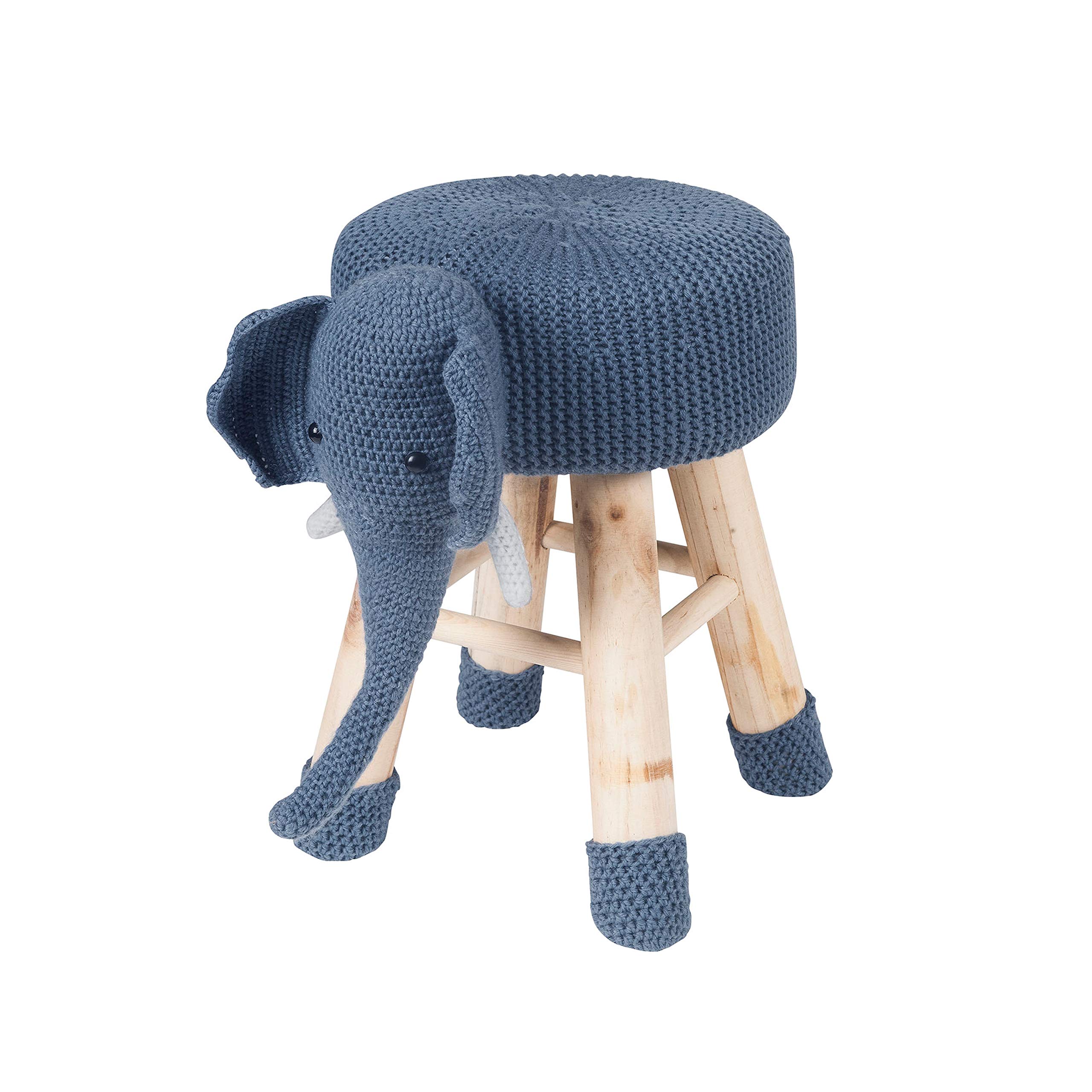 AC Pacific Woodland Elephant Stool for Kids, Animal Themed Wooden Ottoman Chair with Soft Plush Fabric, Sturdy Pine Wood Legs, Ideal for Playrooms, Nurseries or Living Rooms, Navy Blue